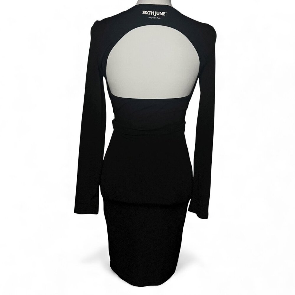 Sixth June Black Ribbed Cut Out Backless Size L Bodycon Dress Long Sleeve NEW